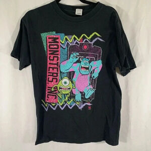 Vintage Monsters Inc Shirt Unisex Medium Black Graphic Print Short Sleeve